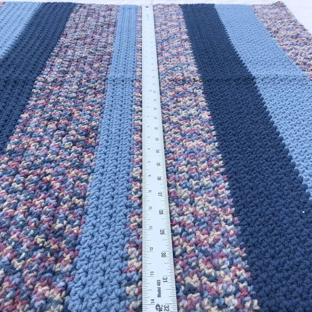 New Handmade Crochet Blanket 32x32 Lap Car Couch Dog Pet Afghan MCM Blue OOAK